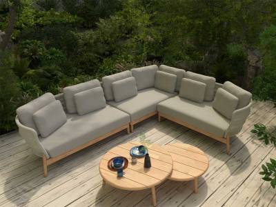 4 Seasons Outdoor Avalon Teak 2-Sitzer Armlehne rechts, inkl. 5 Kissen