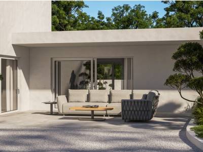 4 Seasons Outdoor Evolve 2-Sitzer Sofa mit 6 Kissen, links
