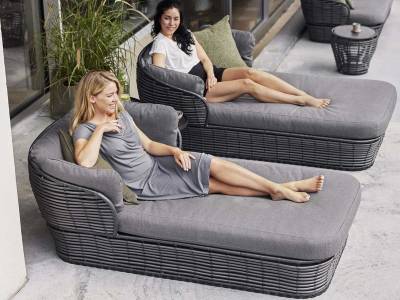 Cane-line Basket Daybed, cane-line Weave, Graphite, incl. grey Cane-line AirTouch Kissen-Set