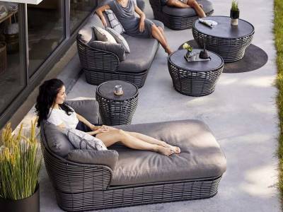 Cane-line Basket Daybed, cane-line Weave, Graphite, incl. grey Cane-line AirTouch Kissen-Set