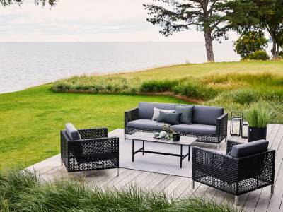 Cane-line CONNECT Lounge 3-Sitzer Sofa, Black/Anthrazit inkl. Kissen