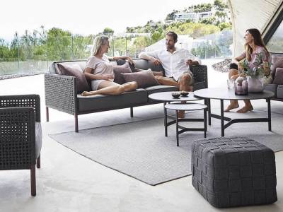 Cane-line Encore 3-Sitzer Sofa, Cane-line Soft Rope, Lava Grey inklusive Kissen