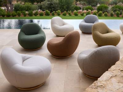 Cane-line Gem Loungesessel mit Drehfuß, Dark green Cane-line Rise w/QuickDry & Airflow