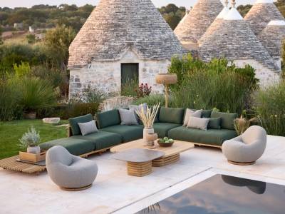 Cane-line Gem Loungesessel mit Drehfuß, Desert sand Cane-line Rise w/QuickDry & Airflow