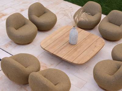 Cane-line Gem Loungesessel mit Drehfuß, Turmeric yellow, Cane-line Rise w/QuickDry & Airflow