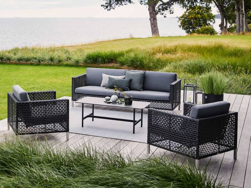 Cane-line Lounge-Set: Connect 3-Sitzer Sofa + 2 x Lounge Sessel + Twist Couchtisch