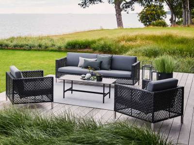 Cane-line Lounge-Set: Connect 3-Sitzer Sofa + 2 x Lounge Sessel + Twist Couchtisch