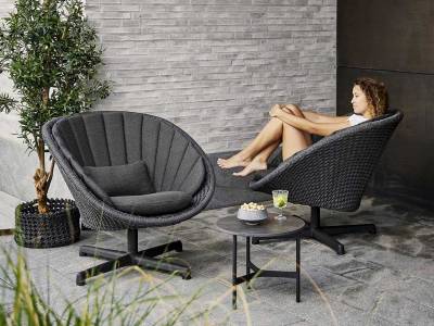 Cane-line Peacock Loungesessel drehbar m/Aluminium Beine, Dark grey, Cane-line Soft Rope