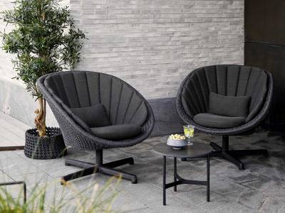 Cane-line Peacock Loungesessel drehbar m/Aluminium Beine, Dark grey, Cane-line Soft Rope