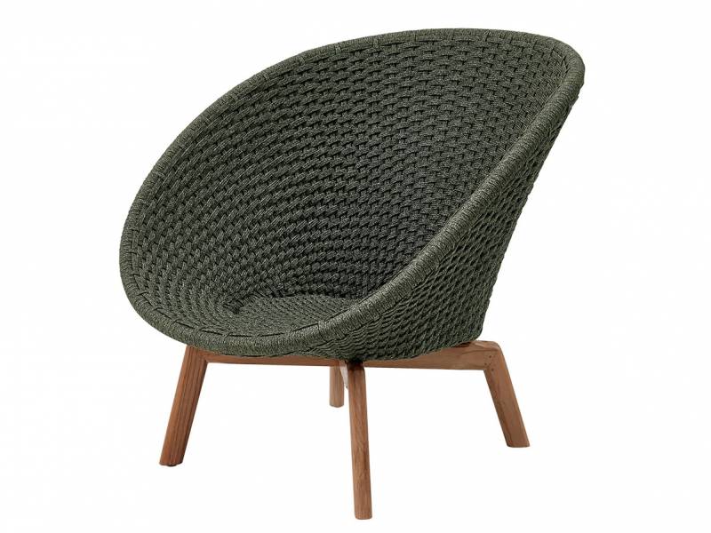 Cane-line Peacock Loungesessel m/Teak Beine, Cane-line Soft Rope Dark Green