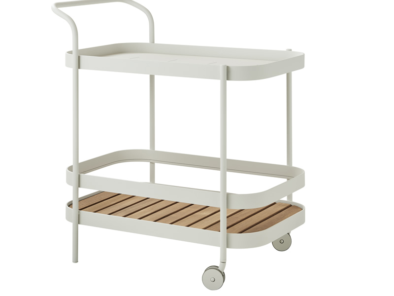Cane-line ROLL Teewagen, Teakplatte abnehmbar, weiß