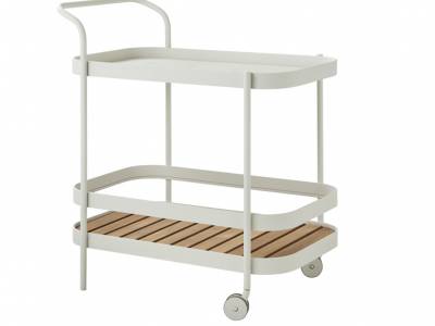 Cane-line ROLL Teewagen, Teakplatte abnehmbar, weiß