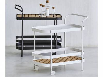 Cane-line ROLL Teewagen, Teakplatte abnehmbar, weiß