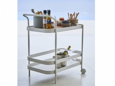 Cane-line ROLL Teewagen, Teakplatte abnehmbar, weiß