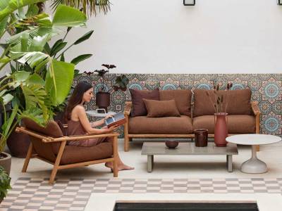 Cane-line Sticks 2-Sitzer Sofa, Teak inklusive Kissen Sand