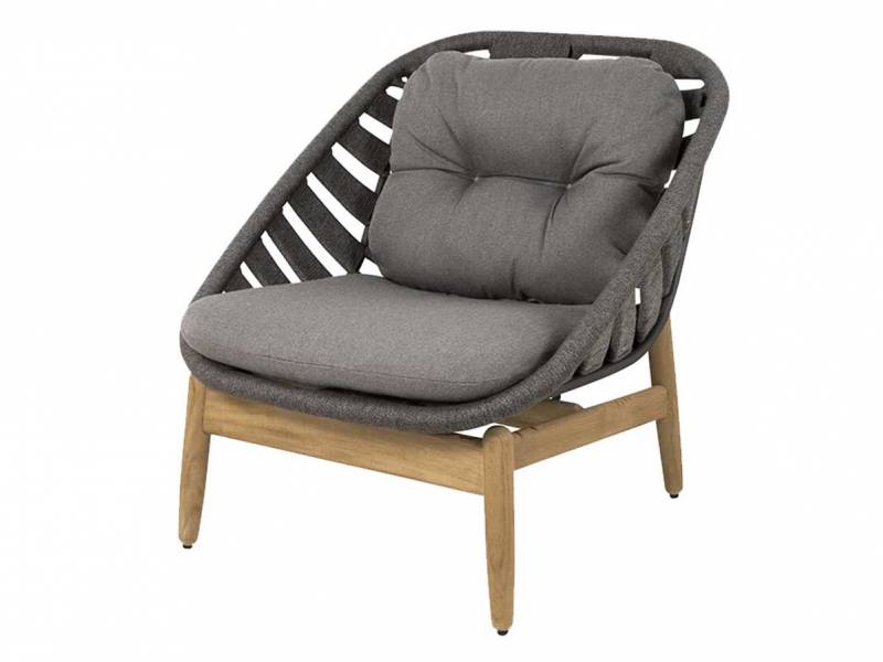 Cane-line Strington Loungesessel Cane-line Soft Rope, Dark grey / Teak incl. Grey Cane-line AirTouch Kissen Set