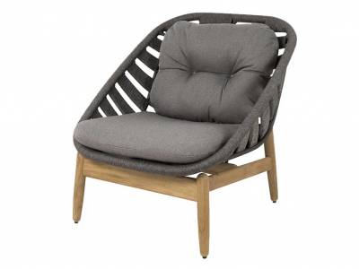 Cane-line Strington Loungesessel Cane-line Soft Rope, Dark grey / Teak incl. Grey Cane-line AirTouch Kissen Set