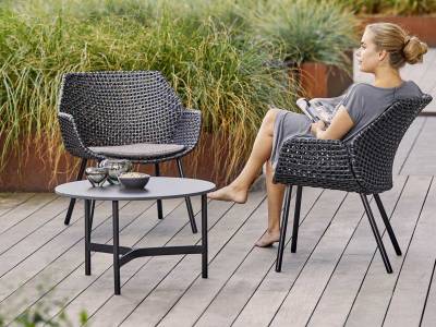 Cane-line Twist Couchtisch, large Lava Grey mit Tischplatte Keramik rund 90 cm