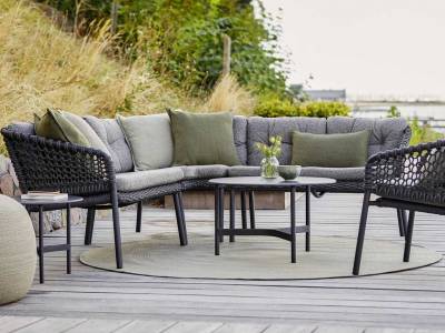 Cane-line Twist Couchtisch, medium, Light Grey mit Tischplatte Keramik rund 70 cm