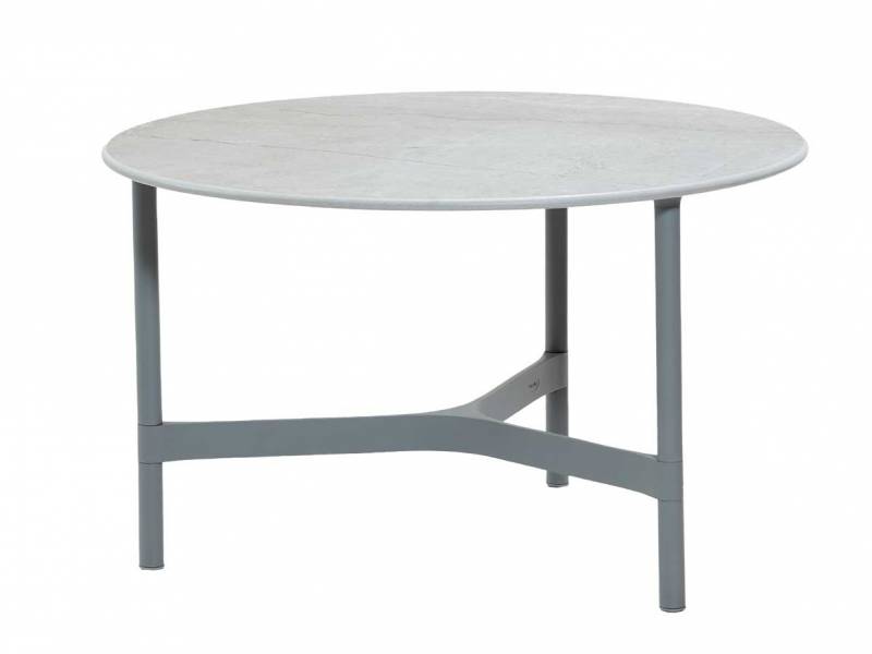 Cane-line Twist Couchtisch, medium, Light Grey mit Tischplatte Kompaktlaminat rund 70 cm