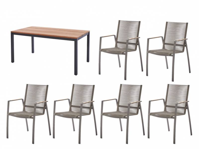 Diamond Garden Dining-Set: Tisch Ravenna 160 x 90 cm + 6 x Valencia Stapelstuhl zum Sonderpreis