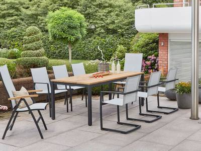 Diamond Garden Dining-Set: Tisch Ravenna 160 x 90 cm + 6 x Valencia Stapelstuhl zum Sonderpreis