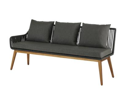 Diamond Garden Kreta Dining Bank/Lounge Teak, dark grey Rope inkl. Sitz-und Rückenkissen links