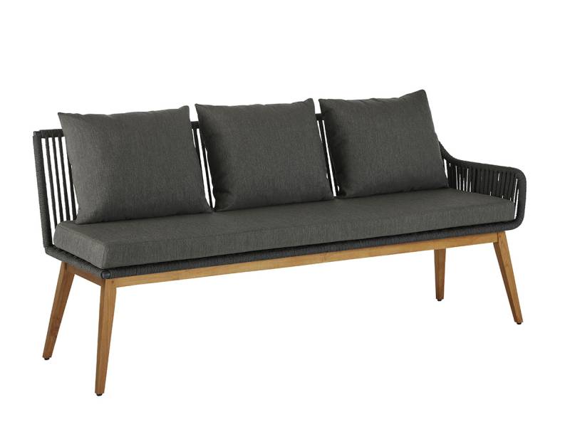 Diamond Garden Kreta Dining Bank/Lounge Teak, dark grey Rope inkl. Sitz-und Rückenkissen rechts