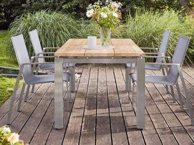 Diamond Garden Levanto Ausziehtisch 3 Planken, 170–270×90 cm, Edelstahl, Recycled Teak Natur