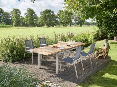 Diamond Garden Levanto Ausziehtisch 3 Planken, 170–270×90 cm, Edelstahl, Recycled Teak Natur