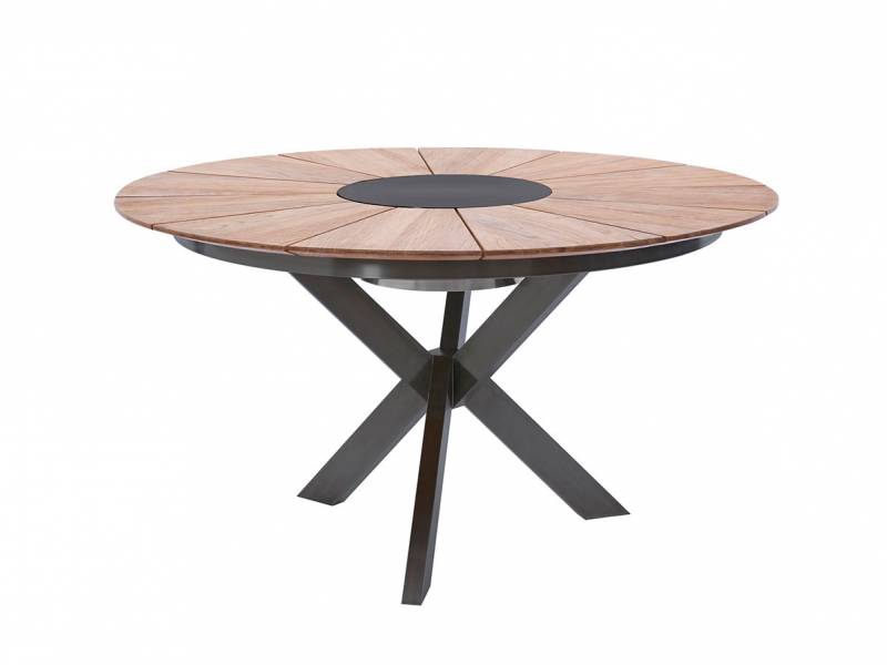 Diamond Garden Lyon Tisch, Ø 140 cm, Edelstahl Dunkelgrau, Recycled Teak