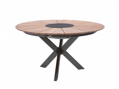 Diamond Garden Lyon Tisch, Ø 140 cm, Edelstahl Dunkelgrau, Recycled Teak