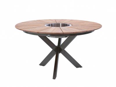 Diamond Garden Lyon Tisch, Ø 140 cm, Edelstahl Dunkelgrau, Recycled Teak