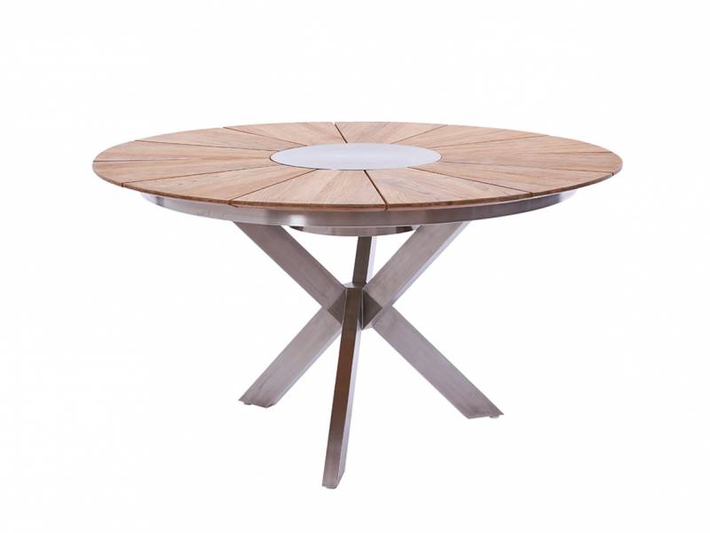 Diamond Garden Lyon Tisch, Ø 140 cm, Edelstahl, Recycled Teak