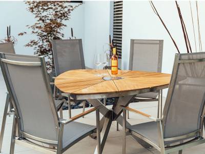 Diamond Garden Lyon Triangel Tisch 150 cm, Edelstahl, Recycled Teak