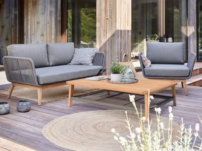 Diamond Garden Milos Teak Modullounge 2er Sofa – Dark Grey inkl. Sitz-und Rückenkissen