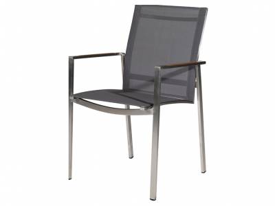 Diamond Garden Palma Stapelstuhl, grau-schwarz, Teakarmlehnen