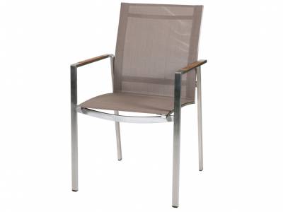 Diamond Garden Palma Stapelstuhl, taupe, Teakarmlehnen