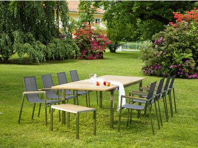 Diamond Garden Roma Ausziehtisch, 150–200×100 cm, Edelstahl, Teak