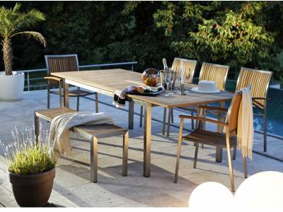 Diamond Garden Roma Ausziehtisch,  220–300×100 cm, Edelstahl, Teak