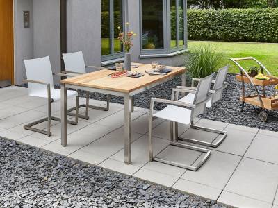 Diamond Garden Salerno Tisch – 3 Planken 130 x 80 cm, Gestell Edelstahl