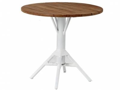 Sika Design AFFÄIRE Nicole Gartentisch Aluminium weiß, Teak-Tischplatte, Ø 80cm