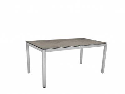 Stern Dining-Set: Edelstahl Tischgestell 160 x 90cm, Tischplatte Zement + 6 x Cardiff Stapelsessel