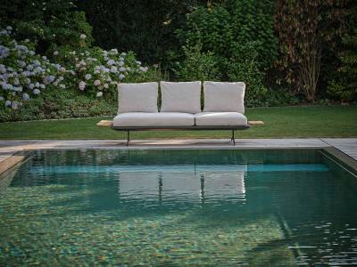 Stern Enya Anstecktisch groß, 29x84 cm Edelstahl anthrazit, Tischplatte Teak