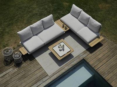 Stern Enya Anstecktisch groß, 29x84 cm Edelstahl greige, Tischplatte Teak