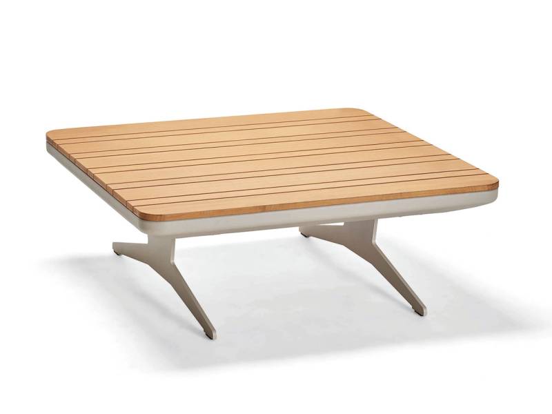Stern Enya Beistelltisch 84x84 cm Aluminium greige, Tischplatte Teak