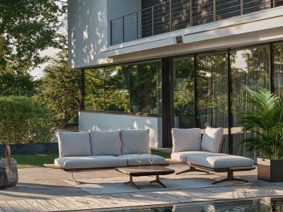 Stern Enya Lounge Tisch 84x84 cm Aluminium anthrazit, Tischplatte Teak