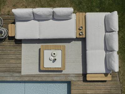 Stern Enya Verbindungstisch 48x84 cm Edelstahl anthrazit, Tischplatte Teak