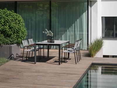 Stern Joris Stapelsessel, Gestell Aluminium Anthrazit matt, Kordel Stone