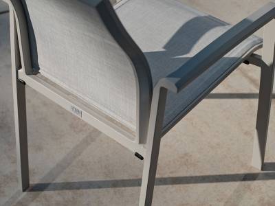 Stern Kari Stapelsessel, Aluminium greige mit Bezug Textilen sesam